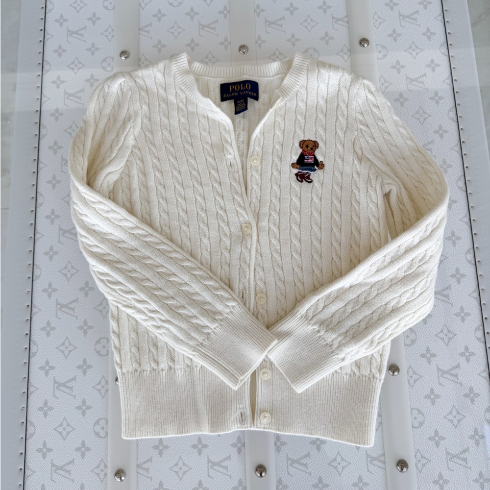 Pristine 🌟 Ralph Lauren Girls Cable Cotton Ivory Cardigan Sweater 4 y/o